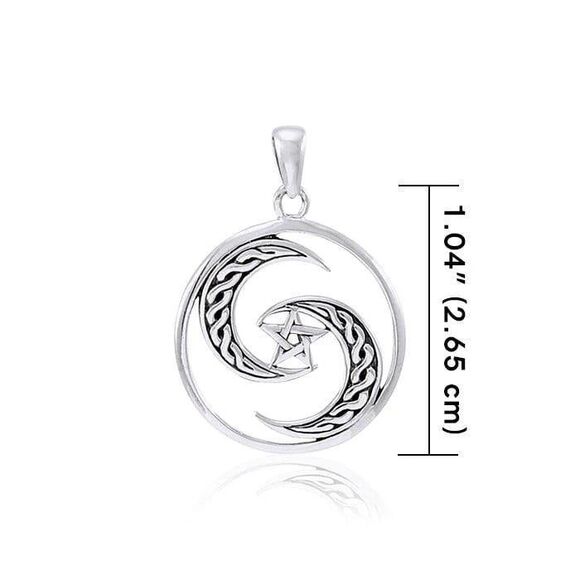 Celtic Knotwork Crescent Moons Pentagram Sterling Silver Pendant - Picture 2 of 3